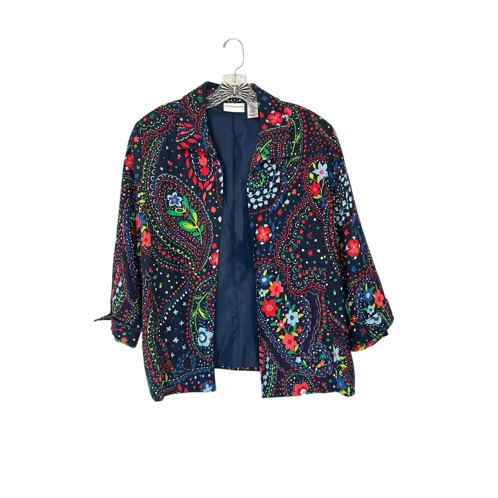 Alfred Dunner Plus Blue Red Floral Colorful Fun Playful Open Front Blazer 14